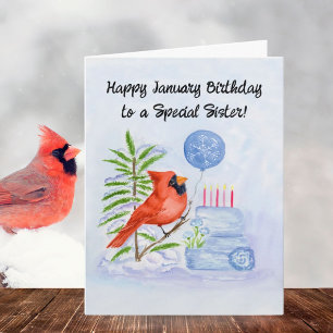 Schwester Glücklicher Januar Geburtstag Kardinal m Karte