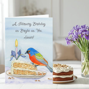 Schwester Happy Februar Geburtstag Painted Bunting Karte