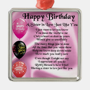 Schwester in Jura Gedicht - Happy Birthday Design Ornament Aus Metall