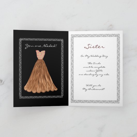 SCHWESTER ist mein Brautjungfer KAKAO-BROWN-Kleid Einladung (Innenseite)
