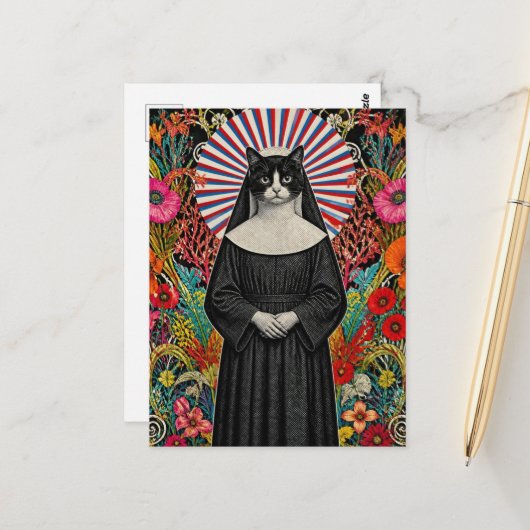 Schwester Kitty die Katzen-Nonne Postkarte (Vorderseite/Rückseite Beispiel)
