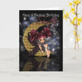 Schwester Magical Birthday niedliche kleine Mond F Karte (Gelbe Blume)