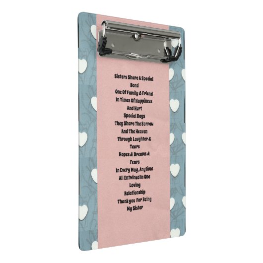 Schwester Marshmallow Herz Mini Klemmbrett (Schrägansicht)