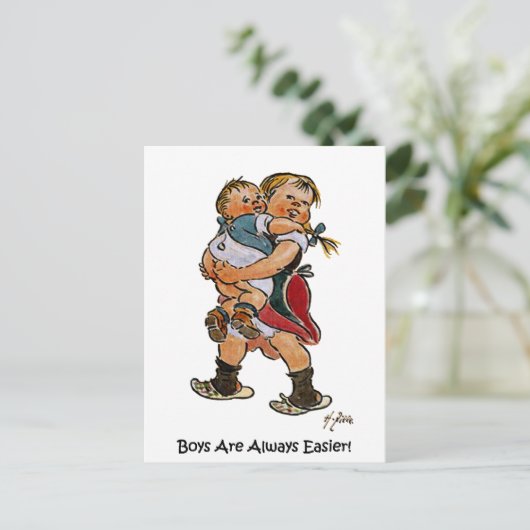 Schwester mit kleinem Bruder Postkarte (Stehend Vorderseite)
