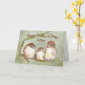 Schwester-niedliche Spatzen-Vogel-Familie der Karte (Gelbe Blume)