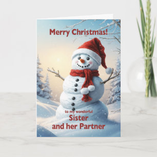 Schwester und ihr Partner Christmas Snowman Feiertagskarte