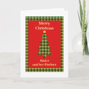 Schwester und ihr Partner Tartan-Weihnachtsbaum Feiertagskarte