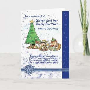 Schwester und Partner Weihnachtskarte mit Elfen Feiertagskarte