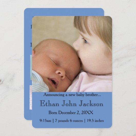 Schwester verkündet Brüders Geburt blau Ankündigung (Vorne/Hinten)