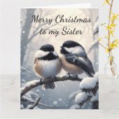Schwester Weihnachtswünsche & Liebe Chickadee Bird Karte (Gelbe Blume)