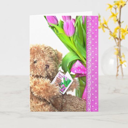 Schwestergeburt Teddy Bear Karte (Gelbe Blume)