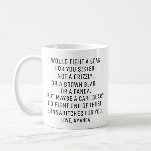 Schwestergeschenke, lustiges Schwestergeschenk, Sc Kaffeetasse (Links)