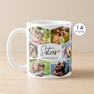 Schwestern 14 Foto-Collage Sechseck-Muster Kaffeetasse
