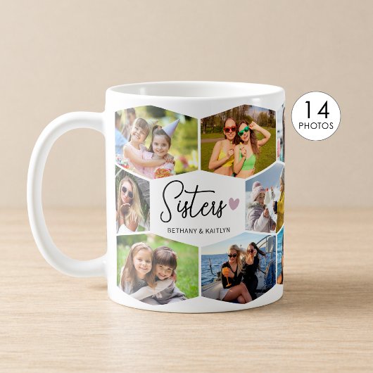 Schwestern 14 Foto-Collage Sechseck-Muster Kaffeetasse