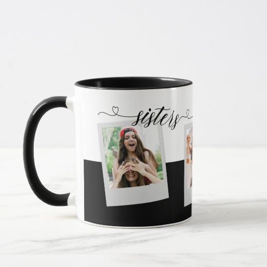 Schwestern 3 Foto Collage Script Elegantes Geschen Tasse (Links)