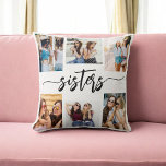 Schwestern 6 Foto Collage Keepake Geschenk Kissen<br><div class="desc">Feiern Sie die Schwesternschaft mit dem Sisters 6 Foto Collage Keepake Geschenkkissen werfen. Personalisiert mit einer wunderschön arrangierten Collage von sechs hochgeschätzten Fotos, fängt es die besonderen Momente ein, die die Schwestern gemeinsam haben. Dieses aus hochwertigen Materialien gefertigte Kissen verleiht jedem Raum eine stilvolle und gefühlvolle Touch, die sich perfekt...</div>