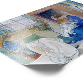 Schwestern beim Nähen am Kamin Fotodruck (Ecke)