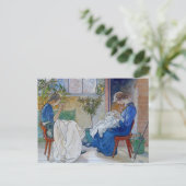 Schwestern beim Nähen am Kamin Postkarte (Stehend Vorderseite)