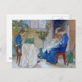 Schwestern beim Nähen am Kamin Postkarte (Vorne/Hinten)