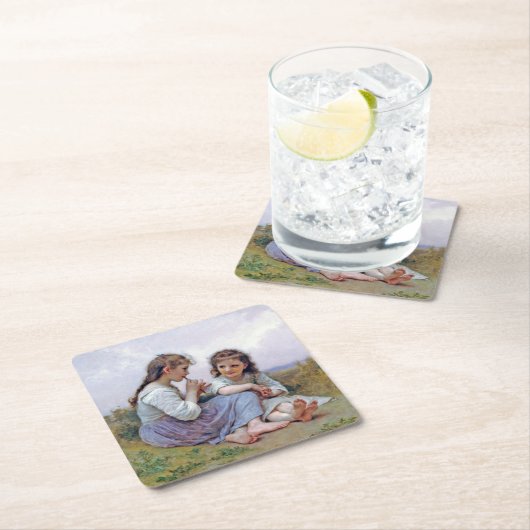 Schwestern, Bouguereau Rechteckiger Pappuntersetzer (Vor Ort)