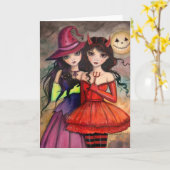 Schwestern der Halloween-Gotischen Fantasiekunst Karte (Gelbe Blume)