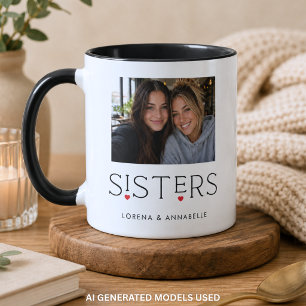 Schwestern-Herz-Typografie Weiß-Foto Tasse