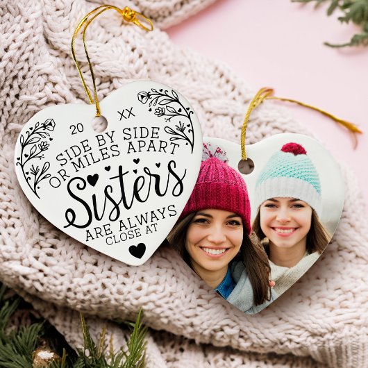 Schwestern im Herzen Foto halten Weiß Keramik Ornament