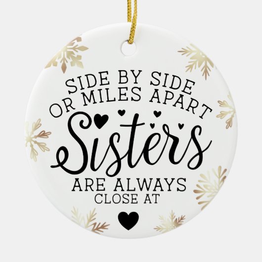 Schwestern im Herzen Foto halten Weiß Keramik Ornament (Vorne)