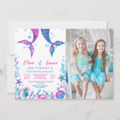 Schwestern Joint Birthday Mermaid Pool Party Foto Einladung (Vorderseite)