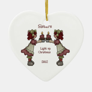 Schwestern leuchten Weihnachten Keramikornament