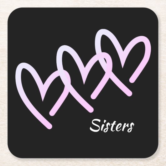 Schwestern Liebe Herzschwarz Rechteckiger Pappuntersetzer (Vorderseite)