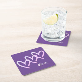 Schwestern Liebe Lila Herz Rechteckiger Pappuntersetzer