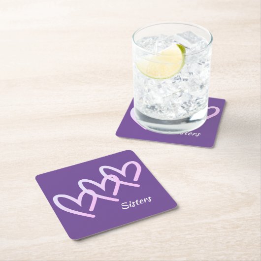 Schwestern Liebe Lila Herz Rechteckiger Pappuntersetzer (Vor Ort)