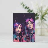 Schwestern mit Lila Haar Postkarte (Stehend Vorderseite)