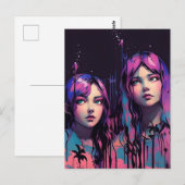 Schwestern mit Lila Haar Postkarte (Vorne/Hinten)