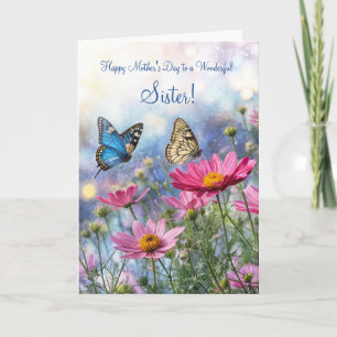 Schwestern-Muttertag mit Gartenblumen Schmetterlin Karte
