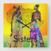 Schwestern Quadratische Wanduhr (Vorderseite)