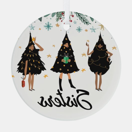 Schwestern! Schwarze Frauen, schwarzer Weihnachtsb Ornament Aus Glas (Rückseite)