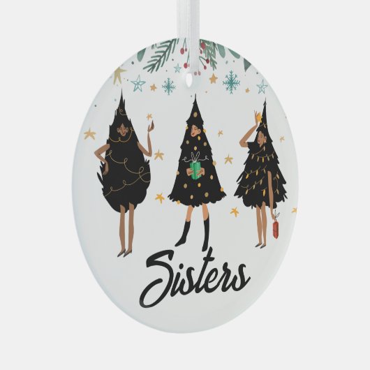 Schwestern! Schwarze Frauen, schwarzer Weihnachtsb Ornament Aus Glas (Vorderseite Rechts)