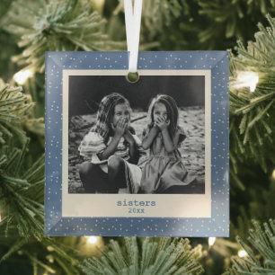 Schwestern Simple Modern Blaue Punkte Personalisie Ornament Aus Glas