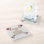 Schwestern sind für immer Freunde hellen roten Her Glasuntersetzer (Schrägansicht)