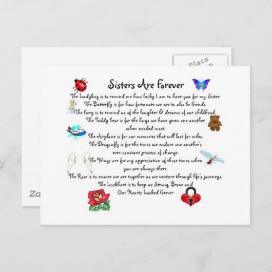 Schwestern sind für immer Gedicht Postkarte (Vorne/Hinten)