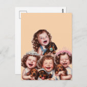 Schwestern und Dackel Welpen Postkarte (Vorne/Hinten)
