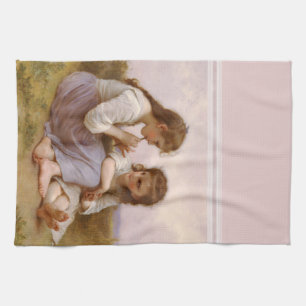 Schwestern und Flute Musik von Bouguereau Geschirrtuch