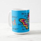 "SCHWESTERN VOM HERZEN" TASSE UND SCHMETTERLINGE (Vorderseite Links)