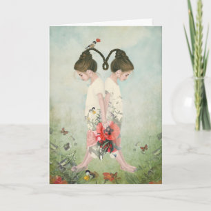 Schwestern, Zwillinge, Blume, Kunst, Karte