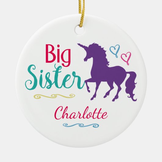 Schwesternunicorn-große Schwester-personalisiertes Keramikornament (Vorne)