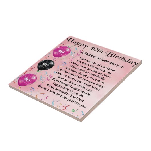 Schwiegermutter-Gedicht - 40. Geburtstag Fliese (Seite)