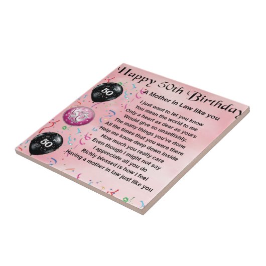 Schwiegermutter-Gedicht - 50. Geburtstag Fliese (Seite)