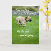 Schwiegersohn, 50. Geburtstags-Welpe läuft Karte (Gelbe Blume)